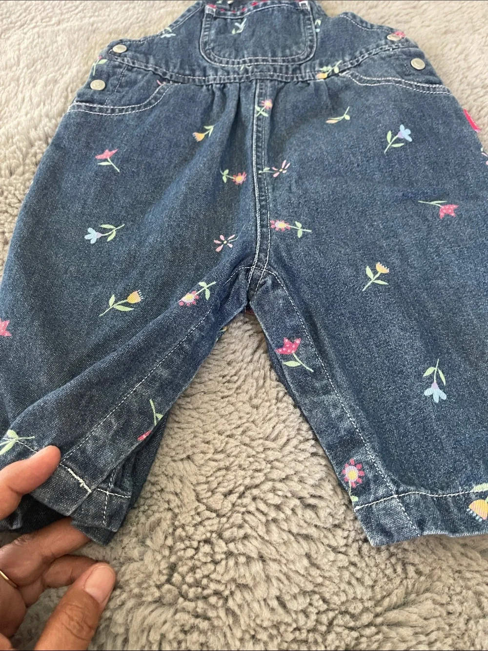 Vintage Carter’s Baby Girl Denim Floral Overalls Blue Sz 9/12M